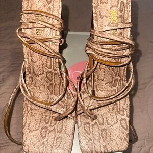 Lola Shoetique Taupe Snake-Print Strappy Heels